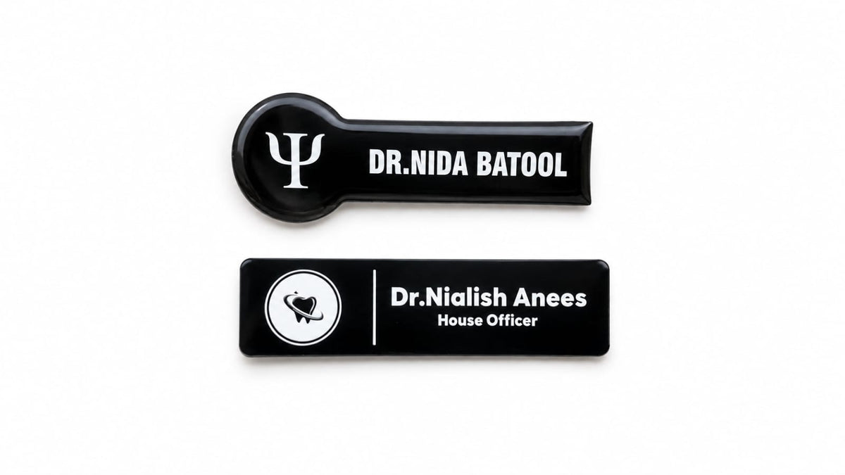 Black name badge